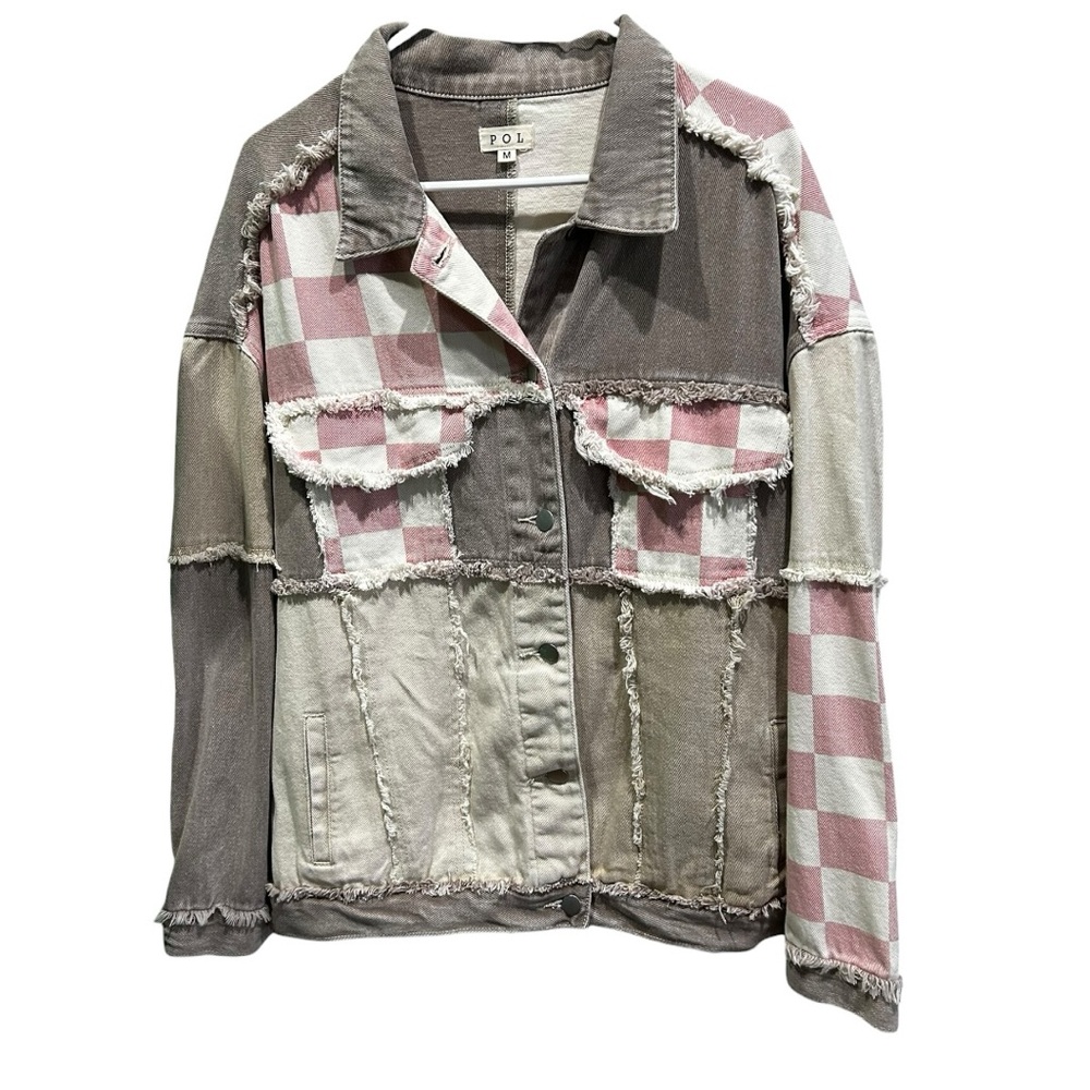POL Patchwork Oversized Jacket Size M Pink Checke… - image 3